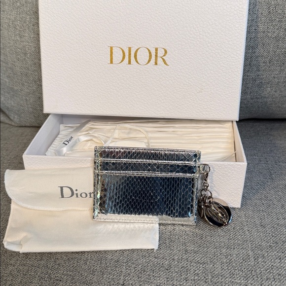 Lady Dior Python Metallic Silver Card Holder - Picture 1 of 3
